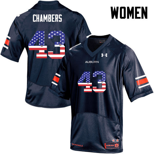 Women #43 Cedric Chambers Auburn Tigers USA Flag Fashion College Football Jerseys-Navy